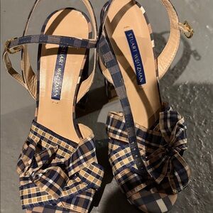 Stuart Weitzman Checkered Sandals - Navy and Beige